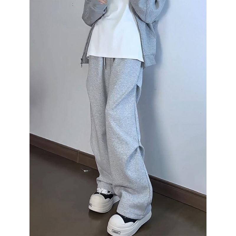 [fashion] OUMULONG | Gray Crease Bent-knife Pants Male Fall Cleanfit Drape Slightly Flared Trousers