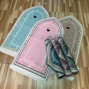 Sajadah Cutting Kubah Motif Ukuran Medium 1 Badan Printing Putih Muslim Turki Haji Nyaman Rumbai silky polyester cuci kering