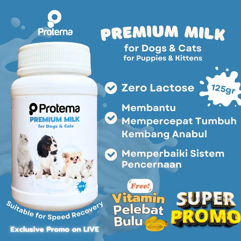 PROMO SUPER EXCLUSIVE - NATURAL PREMIUM MILK FOR CATS & DOGS | PROTEMA | 125 GR | SUSU KUCING DAN ANJING, MULTIVITAMIN LENGKAP DAN NUTRISI SEIMBANG 0