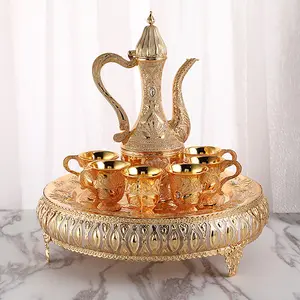 7PCS/Set Teko Arab Aladin Gold Warna Emas Ornament Set Gelas Anggur Kendi Tea Elegant Buatan Mesin Tea Sets Modern Blue Dengan Gagang Elegant