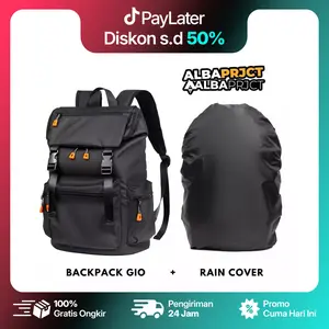 Alba Project - BUNDLING BACKPACK GIO + RAINCOVER- Tas Ransel Laptop Pria Wanita Anti Air Sekolah - Tas Kerja - Tas Laptop - Tas Kekinian Hitam