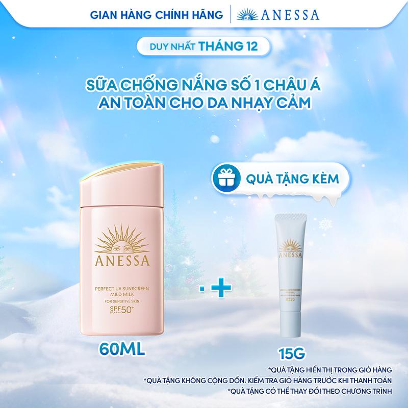  ĐỘC QUYỀN KOL - Sữa chống nắng dưỡng da dịu nhẹ an toàn cho da nhạy cảm và trẻ em Anessa Mild Milk SPF50+ PA++++ 60ml 