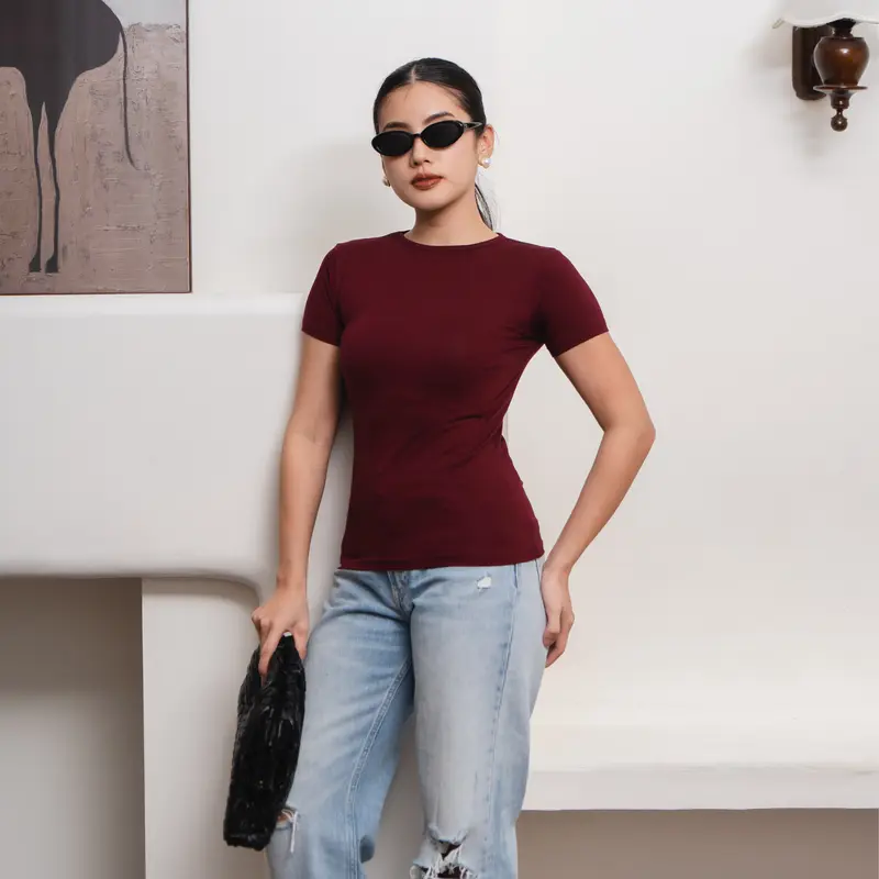 AIJO | (READY) Sienna Oneck Top Atasan Wanita Hitam Bodyfit Panjang Polos Santai Basic Oblong Putih Nyaman Pendek Casual