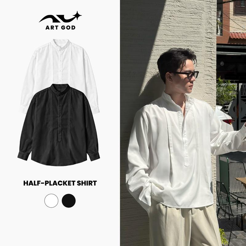 Áo Sơ Mi Cổ Tàu Nẹp Lửng Xếp Ly Vải Cotton Lạnh Form Regular Sang Trọng Tinh Tế ARTGOD AGA002