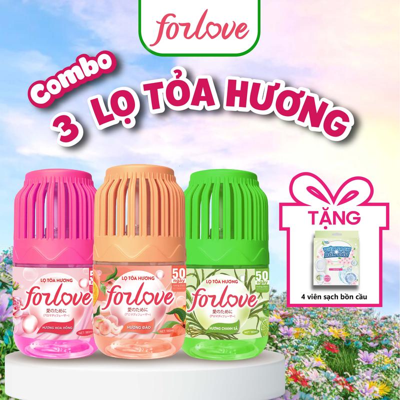 (MUA 3 TẶNG 1) Combo 03 Lọ toả hương ForLove, Công Thức Mới, Toả hương 360 độ, Tặng kèm thêm 4 viên sạch bồn cầu Dầu Thơm Phòng, Dầu Thơm tinh  dầu Nước Hoa