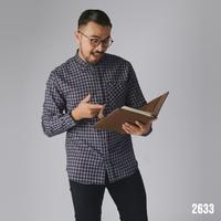 Gambar DGM Kemeja Pria Flanel Kerah Sanghai Koko Lengan Panjang Premium Kemeja Koko Navy-Cream Abiyan Series 2633 - L dari DGM FASHION Kota Tangerang Selatan 5 Tokopedia