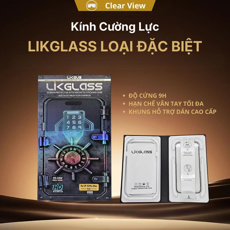 Kính Cường Lực Likglass Loại Đặc Biệt, Hạn Chế Vân Tay Tối Đa, Chịu Lực Tốt, Bảo Vệ Máy Toàn Diện,Có Khung Tự Dán, Có Che Loa