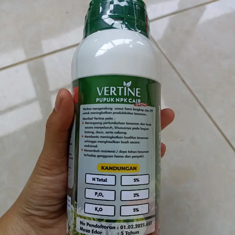 VERTINE GROW 500 ml- Pupuk NPK Cair Menyuburkan Akar, Batang dan Daun, Melebatkan Fase Pertumbuhan Tanaman Besi 4