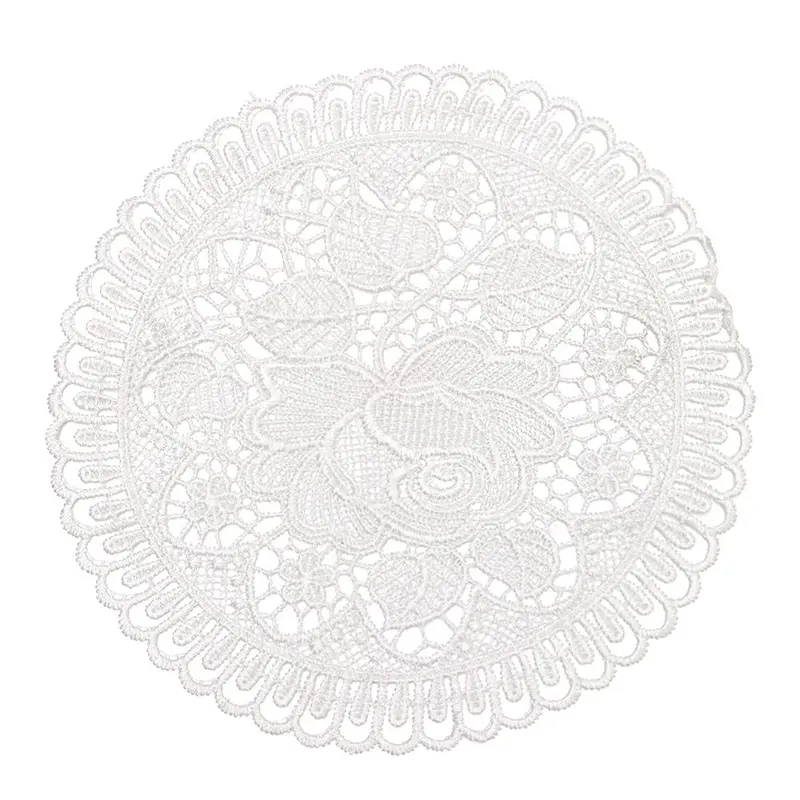 Bàn ren tròn 8 inch, Bộ 8 chiếc, Ren đẹp, Hoa hồng Dacron, Hoa Platycodon Grandiflorum, Hình dây leo, Hoa đại, Đồ Trang Trí mặt bàn ren, Đế lót ly hình ren, Thích hợp cho nhà bếp 6