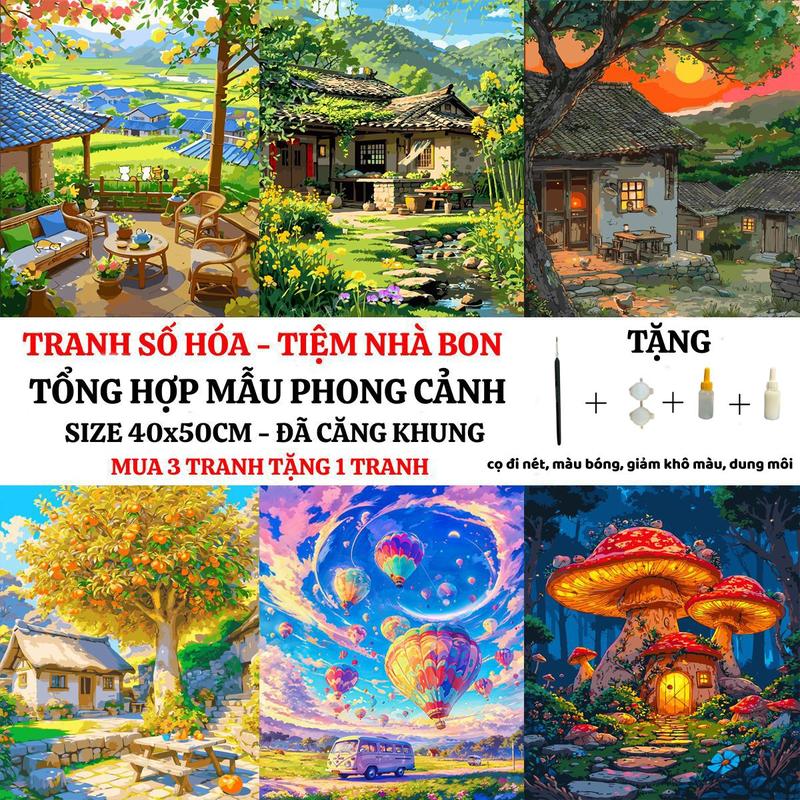 (40X50cm-CÓ BACKBOARD) TỔNG HỢP các mẫu tranh tô màu theo số PHONG CẢNH THIÊN NHIÊN có sẵn khung, cọ vẽ, màu vẽ, tặng màu bóng, giảm khô màu, dung môi pha loãng và cọ chuyên dụng. Mua 3 tranh tặng 1 tranh Diy  vẽ theo số   painting