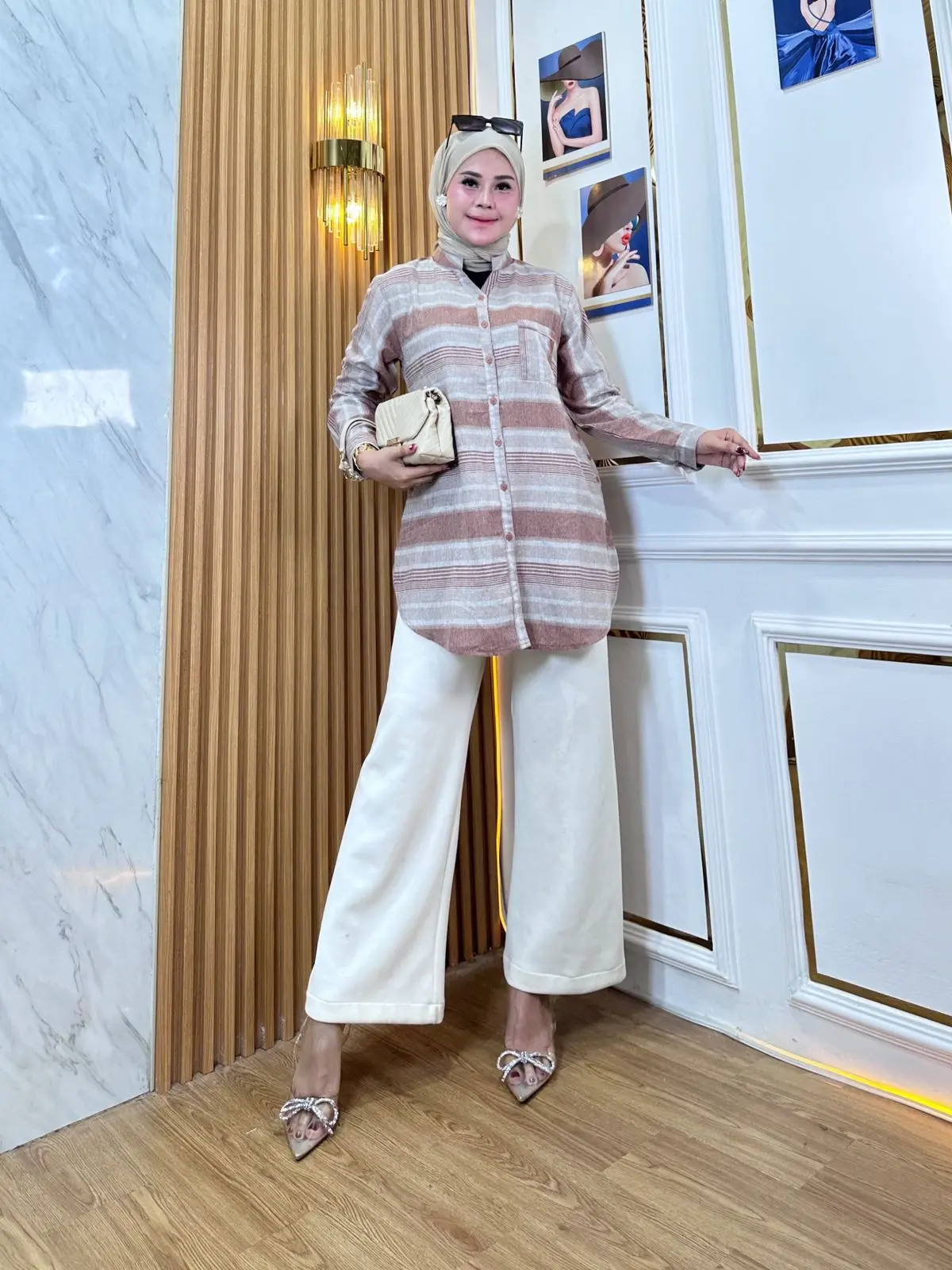 TUNIK HARA SALUR BAHAN HARUKA Muslim Wanita Atasan lengan Panjang