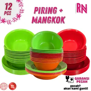 (12 PCS) PIRING PLASTIK + MANGKOK PLASTIK / PIRING PLASTIK MURAH / MANGKOK PLASTIK MAKAN MURAH / SET PIRING MANGKOK