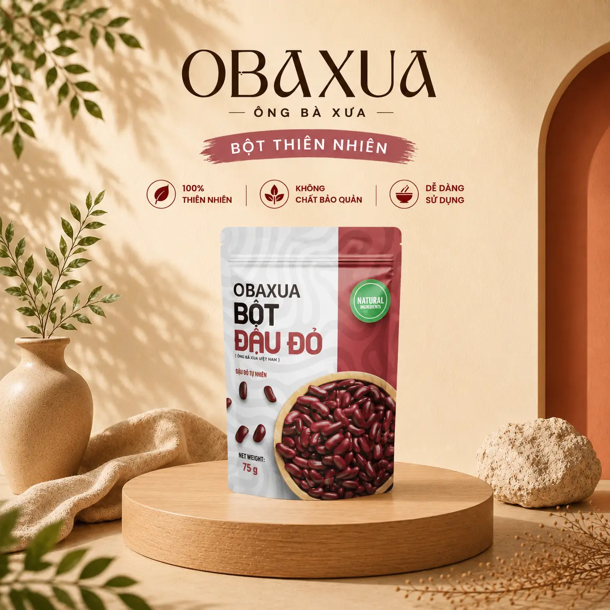 OBAXUA – Bột Đậu Đỏ Xay Mịn Thiên Nhiên Dùng Ngoài Da | 75G / 250G / 500G / 1KG