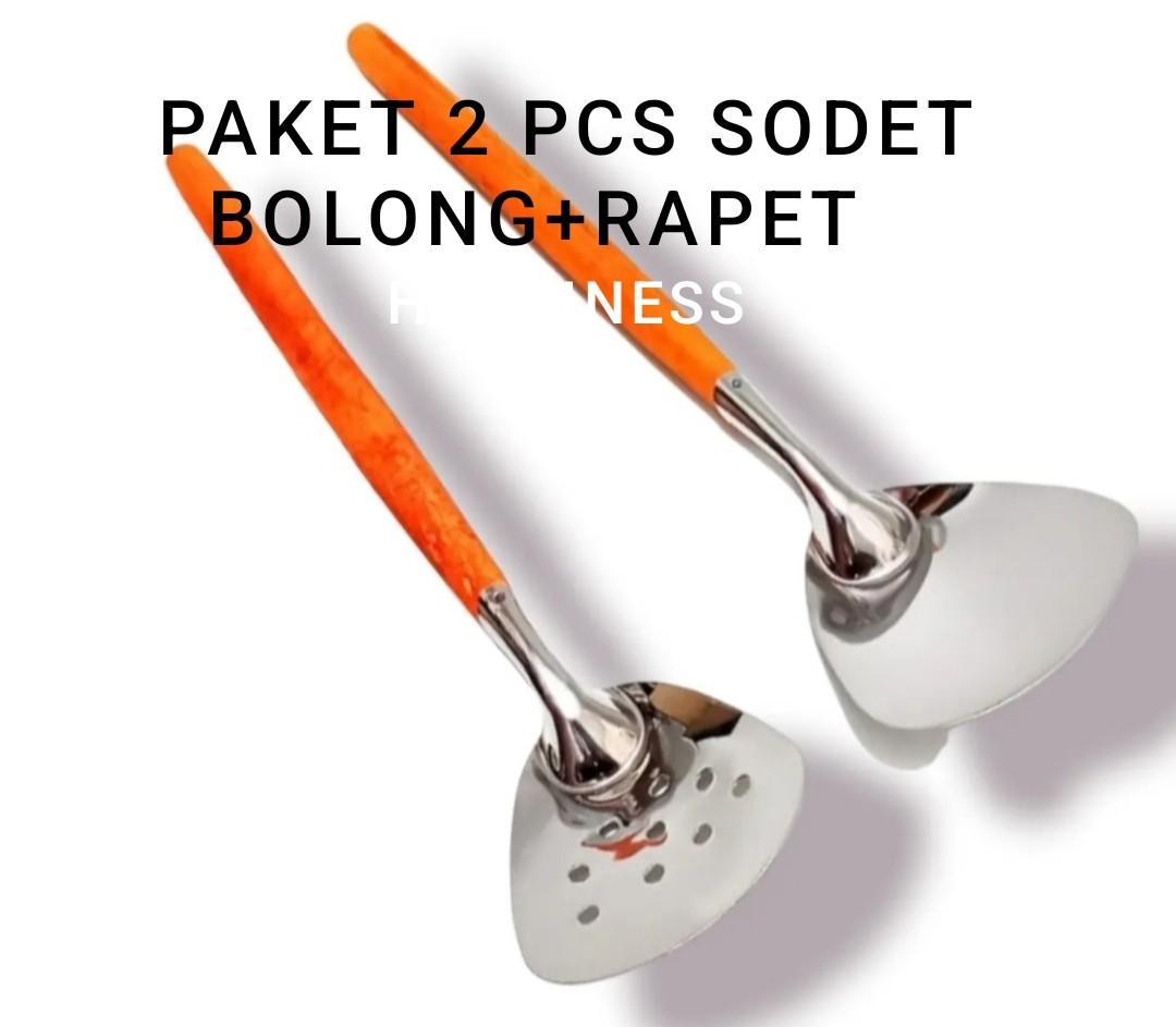 PAKET 2 PCS SODET GAGANG KAYU BOLONG+RAPET Kitchenware Alat Dapur Masak Peralatan Stainless Steel