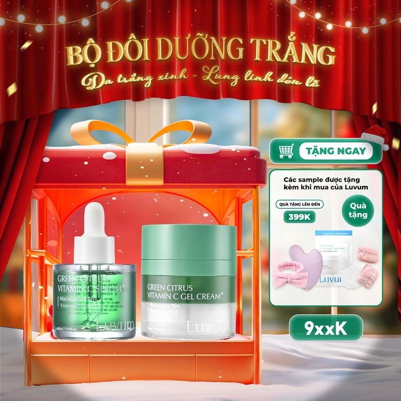   Tặng Thanh Lăn Massage   Bộ Sản Phẩm Serum Kem Dưỡng Trắng Mờ Thâm Nám Tranexamic Acid + 16% Niacinamide + 50% Vitamin C Luvum Green Citrus Vitamin C Serum+ 30ml & Cream 50ml  B2    BO  