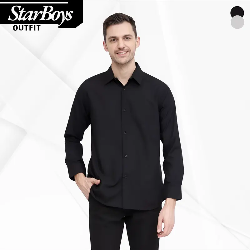 Setelan Pria Kemeja Hitam & Celana Casual Panjang Slimfit dengan Gaya Elegan Keren - Blazer, Formal, Kantor, kampus, Pengantin Cowok Casual Outfit Cowok Korean Style Polos Dewasa 1
