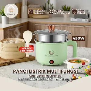 Panci Listrik Panci Serbaguna Multifungsi Panci Penggoreng Kukusan Stainless FREE CENTONG NASI 450watt