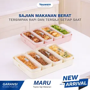 [READY STOK] Youware - Toples Kecil Wadah Penyimpanan Serbaguna 4 Kompartemen Terpisah dengan Nampan / Baki Sajikan dan Simpan Makanan Berbeda Sekaligus dalam Satu Tempat / Bahan bukan dari Kulit