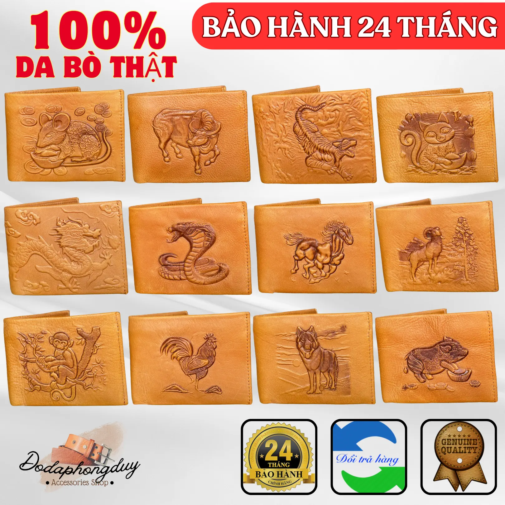 Ví 12 Con Giáp Dập 3D Tài Lộc Kiểu mới 2025 Tặng Hộp Đầy Đủ - Bảo Hành 24 Tháng