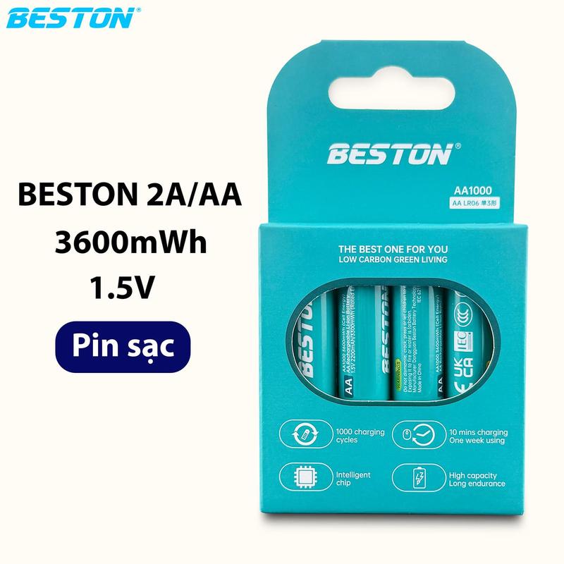 Hộp 4 Viên Pin Sạc Beston 2A/AA 1.5V 3600mWh Lithium Cao Cấp - Pin Sạc Lại Tiết Kiệm Chi Phí