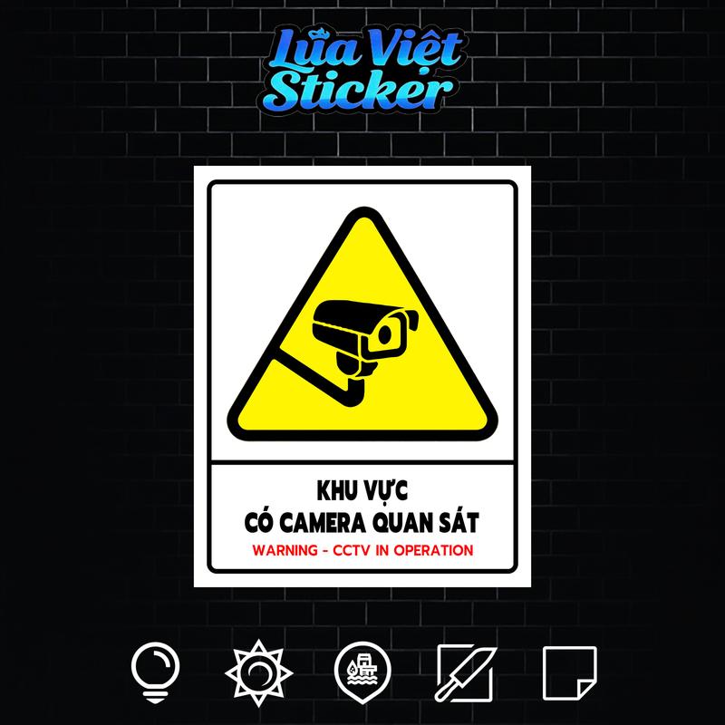 Sticker / Decal Miếng Dán Biển Cảnh Báo Khu Vực Có Camera Quan Sát - Warning Cctv In Operation (Chống Nước)