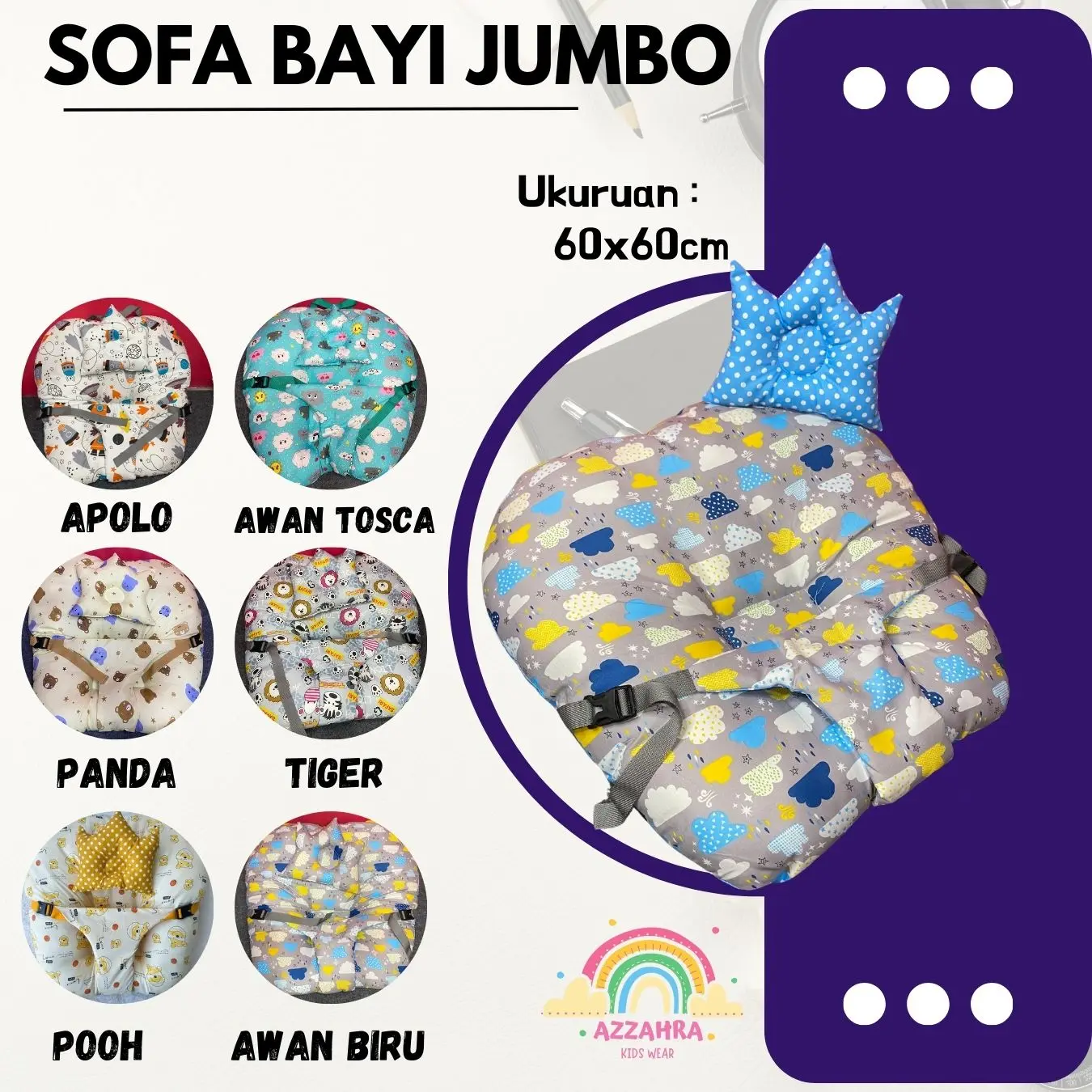 Azzahra Kids Sofa Bayi Sabuk Pengaman Free Bantal Mahkota Baby Newborn Baru Lahir