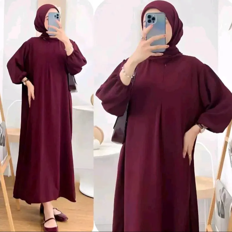 Dress  crinkle airflow Premium Terlaris/ Gamis Busui / Gamis Lebaran Terbaru Muslim Hijau Panjang 7
