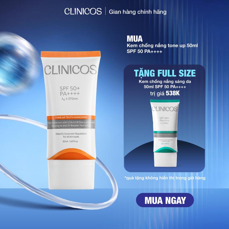[B1G1] KEM CHỐNG NẮNG DÀNH CHO DA NHẠY CẢM CLINICOS SENSITIVE TRUTH SUNSCREEN SPF 50 PA++++ 50ML ( TẶNG 1 TUÝP FULLSIZE 50ML )