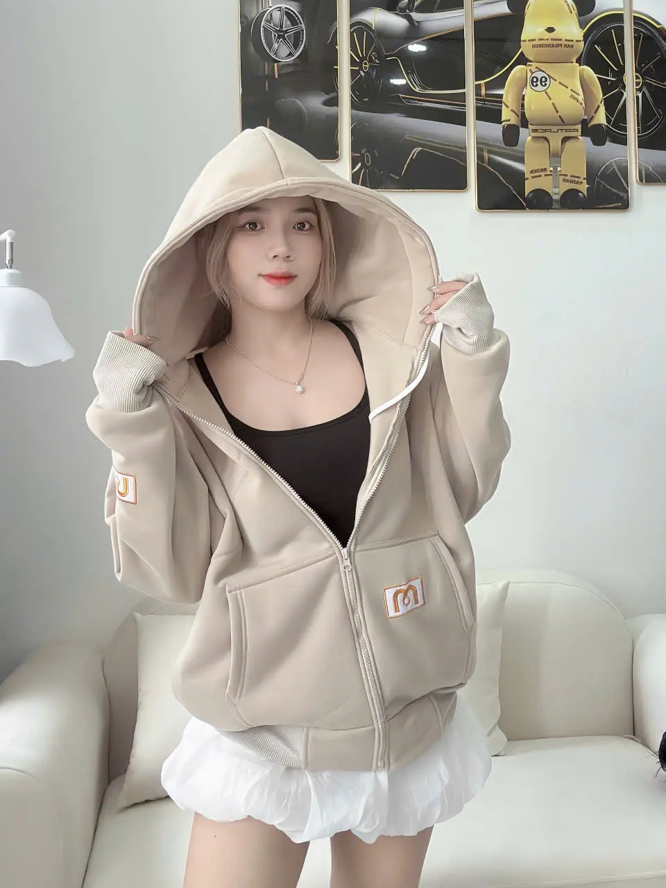 Áo Khoác Nỉ Form Rộng - Áo Khoác Nón To Thêu Hoodie Zíp 4 Túi Unisex SUSUSHOP mã FR 41-FR 46. Nữ Women | BigBuy360 - bigbuy360.vn