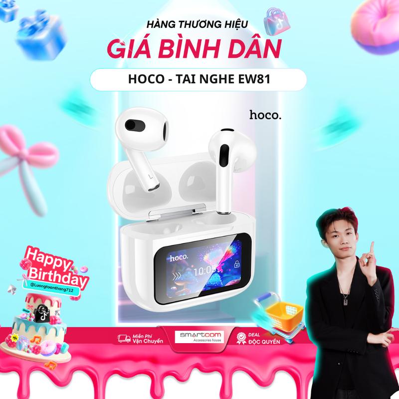 Smartcom x Luongtoanthang Tai nghe Bluetooth v5.4 có màn cảm ứng EW81 Hoco Thời trang - Nhỏ gọn - Cá tính - Nghe nhạc tuyệt vời - Nhét Tai earphone Không Dây Wireless tai nghe