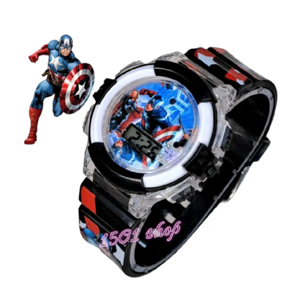 Jam Tangan anak laki laki cowok Karakter capten america Model digital lampu musik melody aktifTerbaru - Fashion Anak