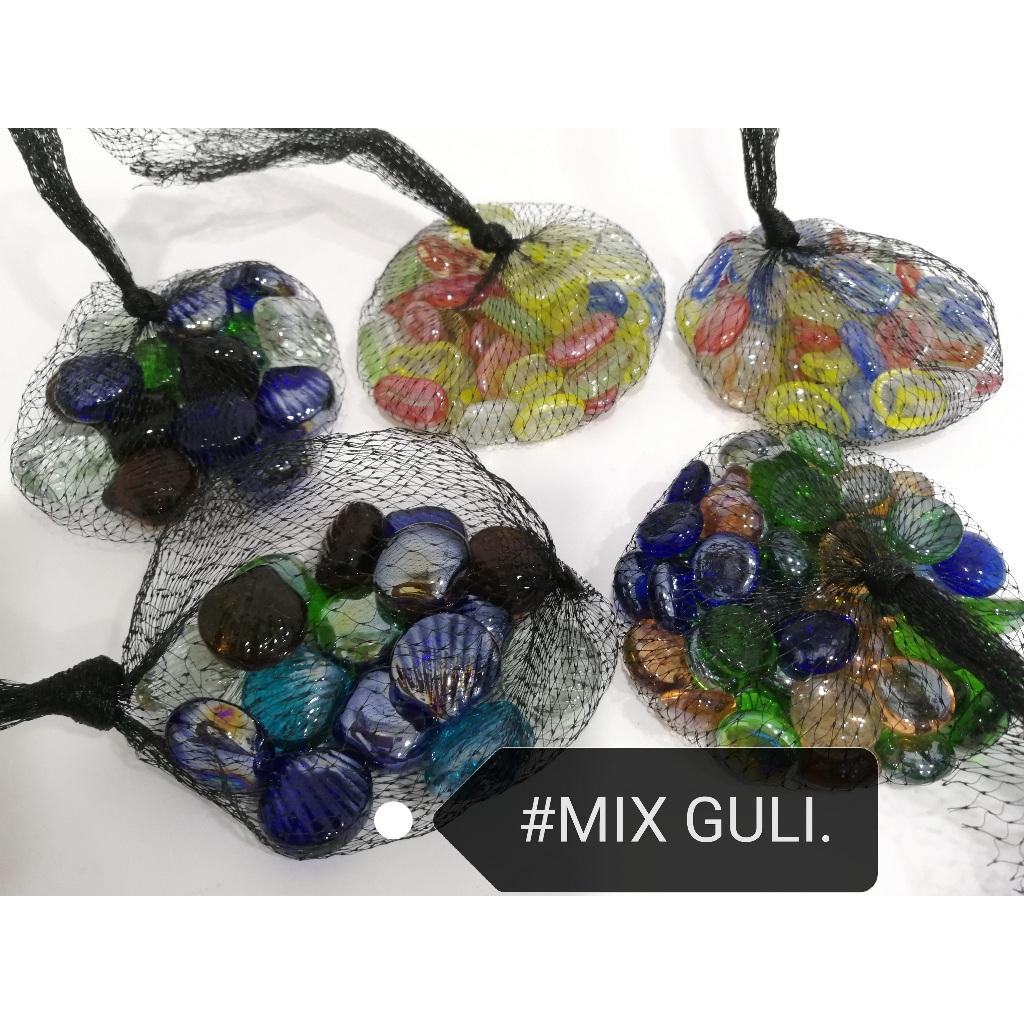 Flat Glass Marble 300gram Various Patterns Fish Guli Aquarium Akuarium Ikan Decoration Stone Gem Batu Kaca tank