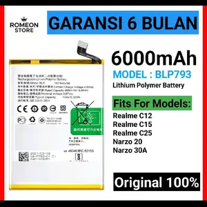 BATERAI COMPATIBLE UNTUK Realme C12  Realme C15  Realme C25  Narzo 20  Narzo 30A BLP793 ORIGINAL BATRAI BATREI BATRE BATTERY ORI DAN BERKUALITAS