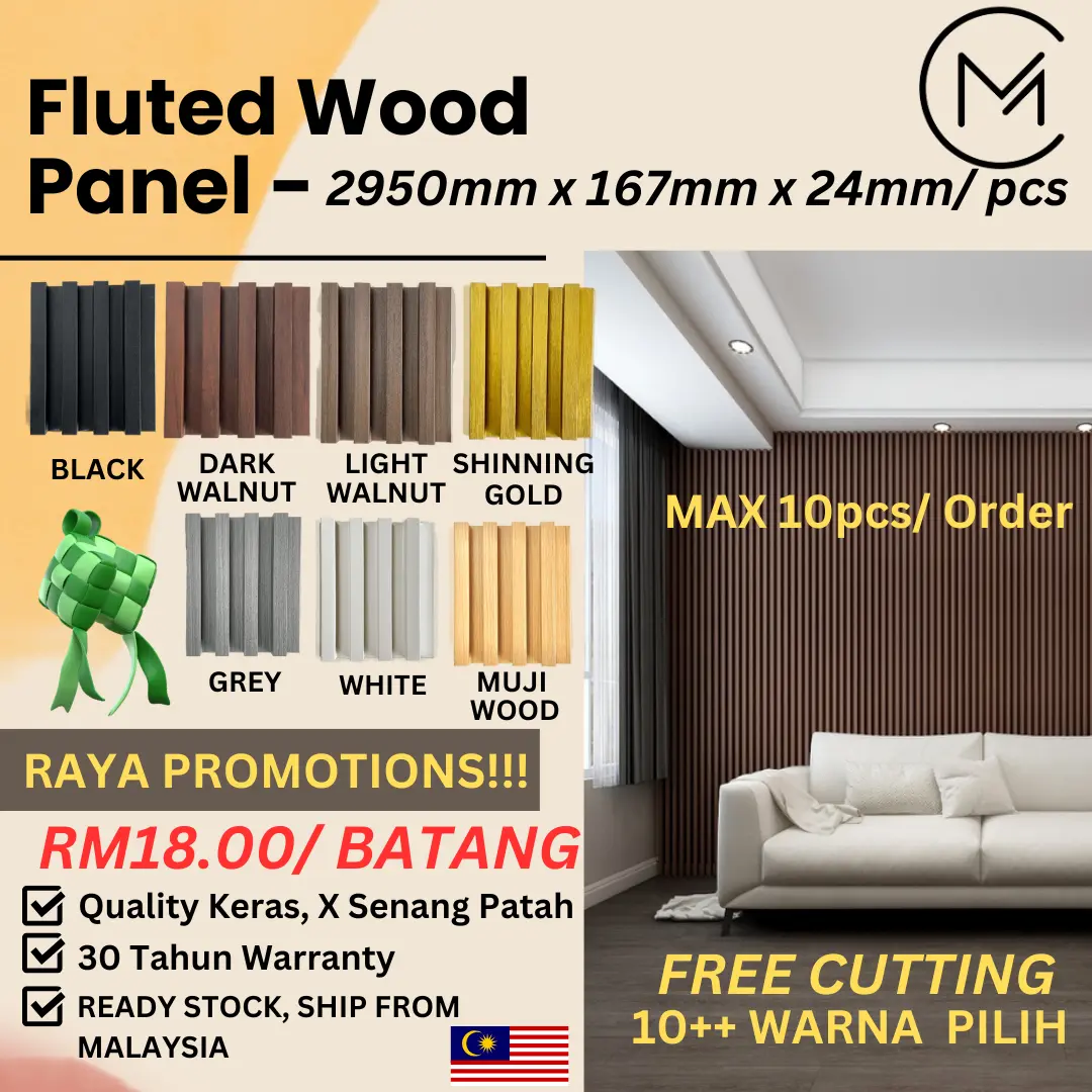 ￼【24mm】Fluted Wood Panel WPC Panel Fluted Wall Panel PVC Fluted panel Wall Panel Board Wall Decor Wall Design Dinding Hiasan Kayu Tv Walldecor Home Wallpaper Rumah