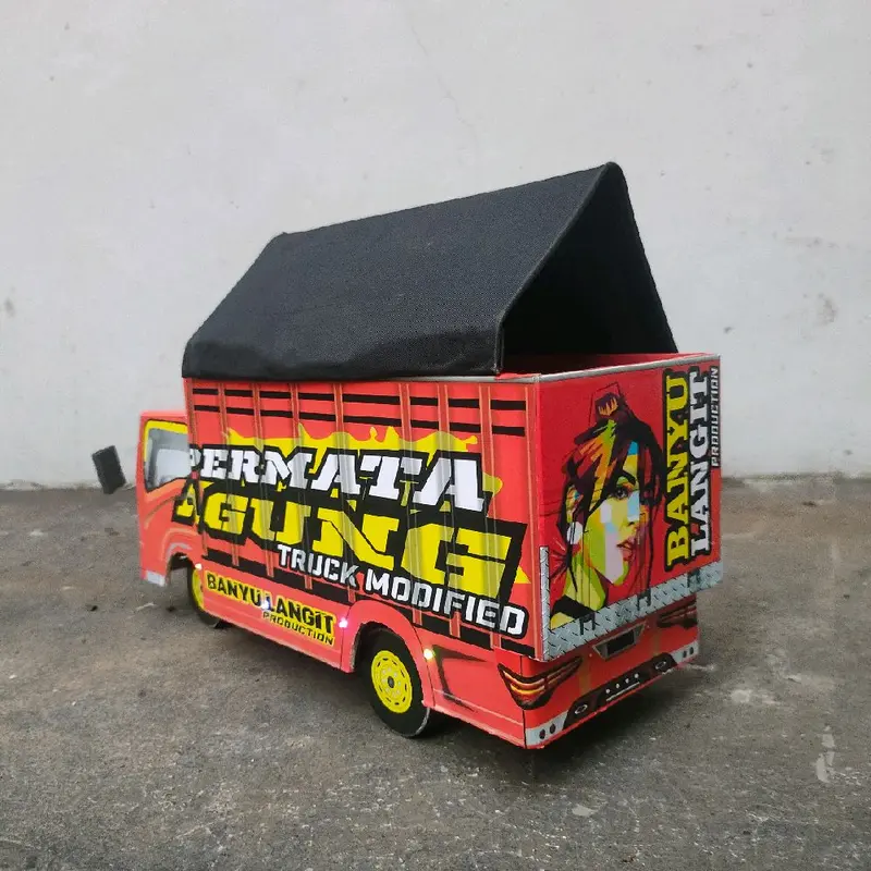 Promo miniatur truk oleng kayu asli jumbo besar 42 cm variasi lampu leed dan terpal visa belok oleng gasruk Anak Hadiah Kado Led Control Mainan Roda 5