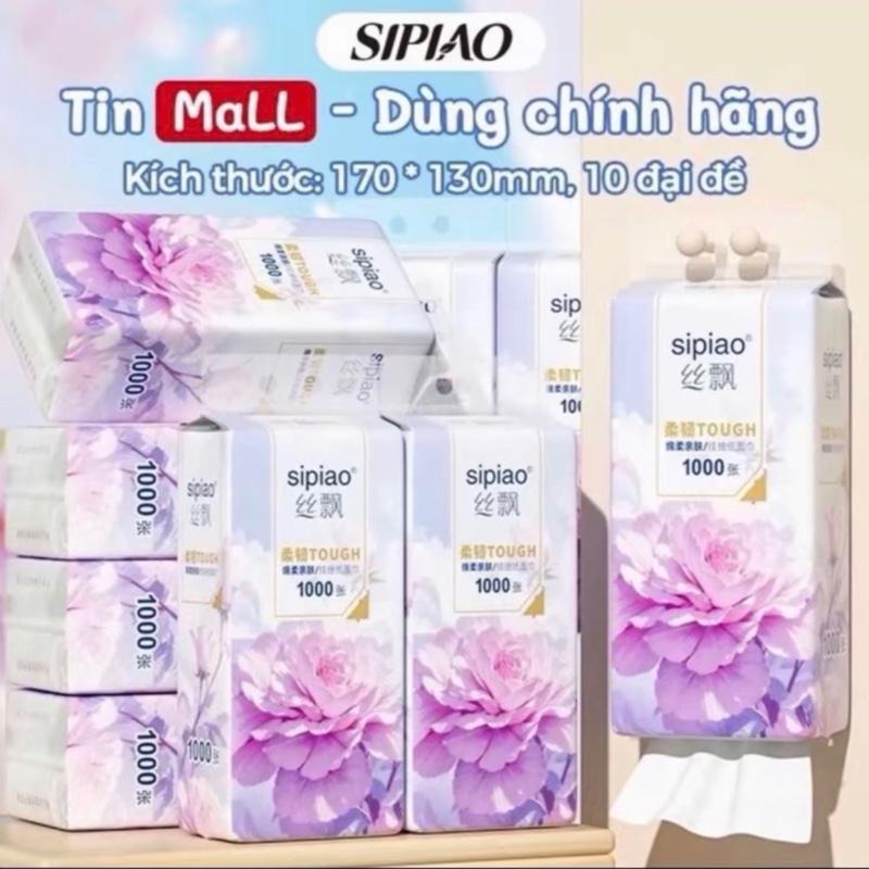 Giấy rút đa năng SIPIAO Hoa Hồng nội địa Trung 4 Lớp dai mịn thùng 10 bịch mỗi bịch 1000 tờ + Tặng Móc Treo Tường Giấy Vệ Sinh