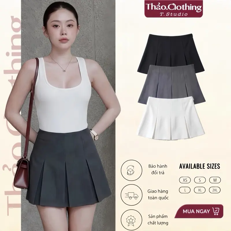 Chân Váy Nữ Xếp Ly To Chất Đẹp Có Quần Bảo Hộ • Thảo.Clothing • Bản thường MS024 - QC MS023