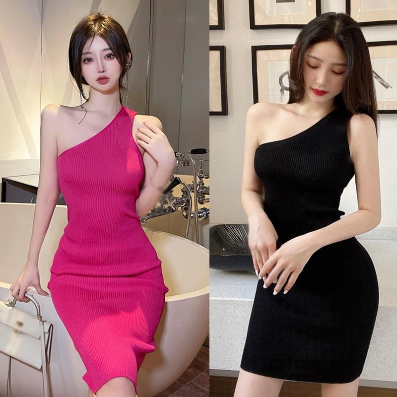 Women's Dress Diagonal Collar  Sexy Fashion Bodycon Dresses Solid Color 2