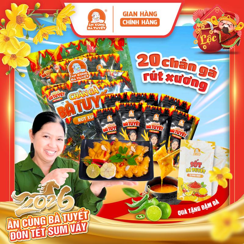 Tặng 1 hũ sốt Combo 20 gói CHÂN GÀ TÊ CAY RÚT XƯƠNG - ĂN CÙNG BÀ TUYẾT M20