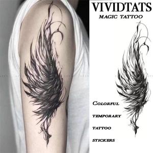 Dark Style Colorful Feather Temporary Tattoo Sticker，Flying Feather Temporary Herbal Tattoo Sticker，Cool Feather-Sword & Fruit Temporary Tattoo Sticker broken  chain  tattoo  sticker tattoo  set