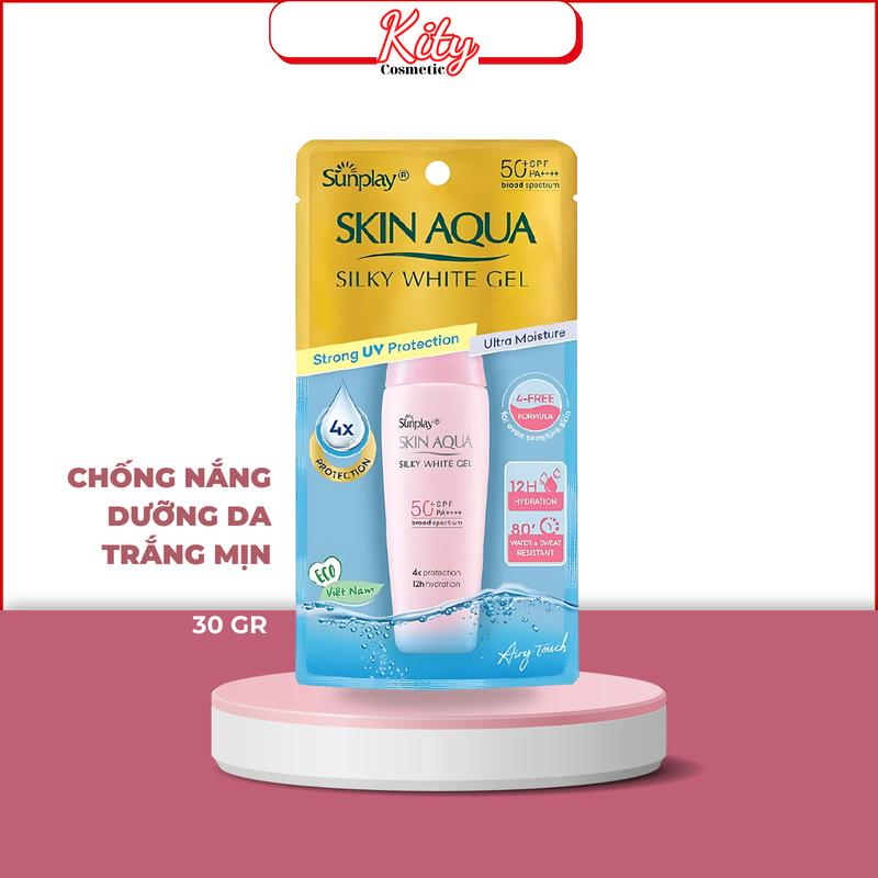 Gel chống nắng dưỡng da trắng mượt Sunplay Skin Aqua Silky White Gel SPF 50+, PA++++ 30g