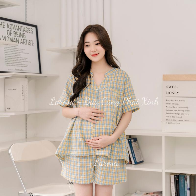  Bộ Đồ Bầu Larosa Cổ Tàu 2025  Chất Liệu Caro Labee Cao Cấp Mềm Mát LA021B 