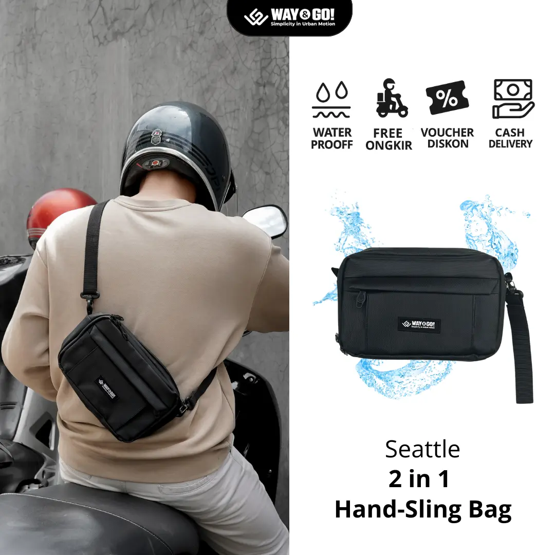 Way&Go! Seattle Sling Bag Hand Bag Cowok Tas Selempang Tas Tangan Pria Hitam Tahan Air Multikompartemen