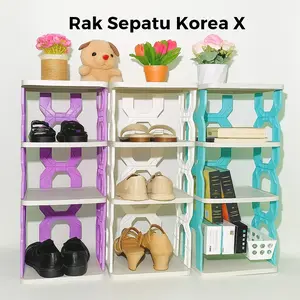TRILINS Rak Sepatu Korea X Plastik Zig Zag Kokoh 4 & 5 Tingkat Tempat penyimpanan sandal boneka Multifungsi Anti Rayap Hemat Tempat