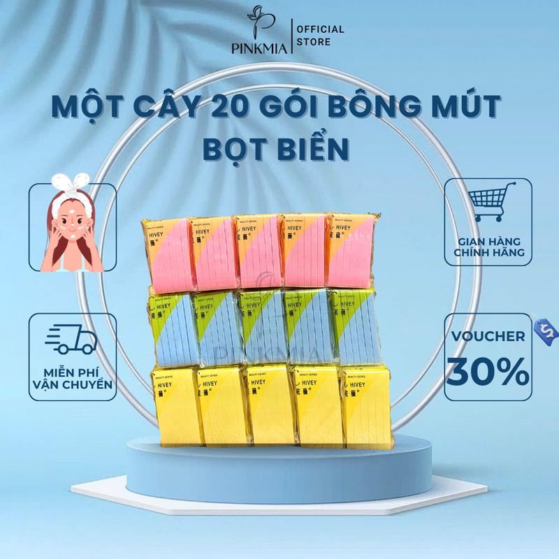 Một Cây 20 Gói Bông Mút Bọt Biển Rửa Mặt Chi.vey Pinkmia, Một Cây 240 Miếng Dai Mềm Mịn