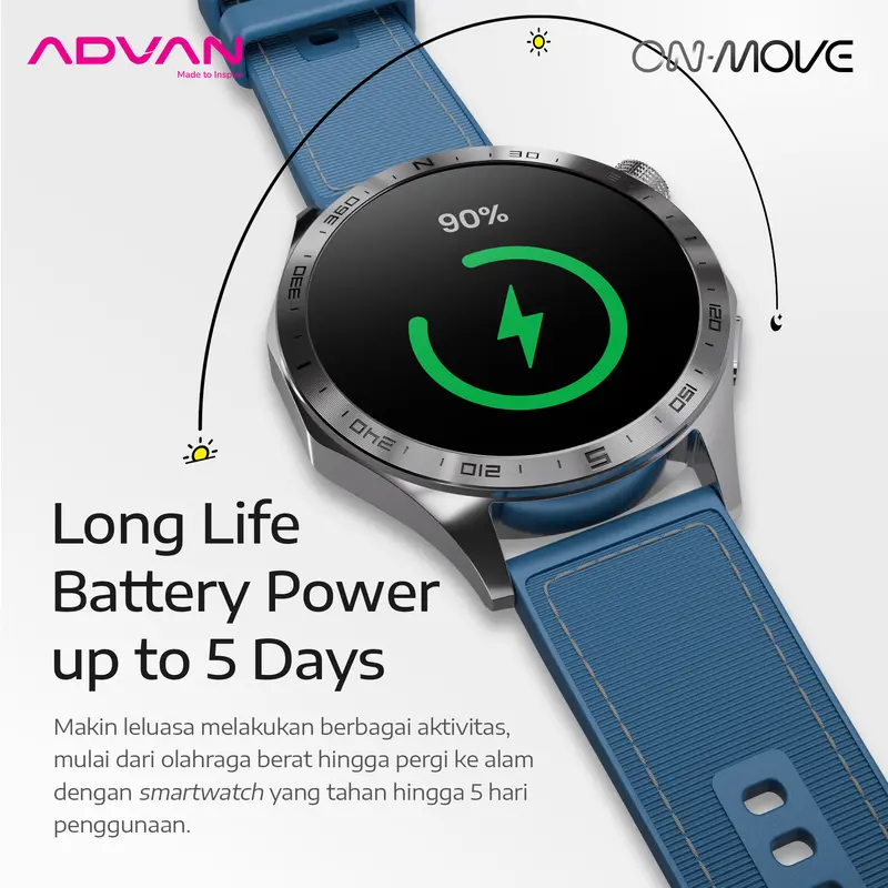 [Exclusive Riccie Nick] ADVAN Smartwatch On Move GPS AI ChatGPT Assistant Amoled 1.43" AOD Bluetooth Call Waterproof Tahan Air 5ATM Jam Tangan Pintar 7