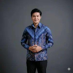Kemeja batik pria lengan Panjang Pendek terbaru motif Kupu Biru size M L Xl XXL Kerja Printing Nyaman Keren