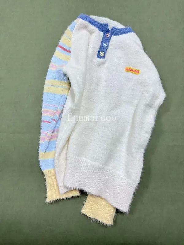 Lengan Panjang Raglan Bergaris Pelangi Tambal Sulam Wanita Musim Gugur dan Musim Dingin, Sweter Gaya Malas Baru 7