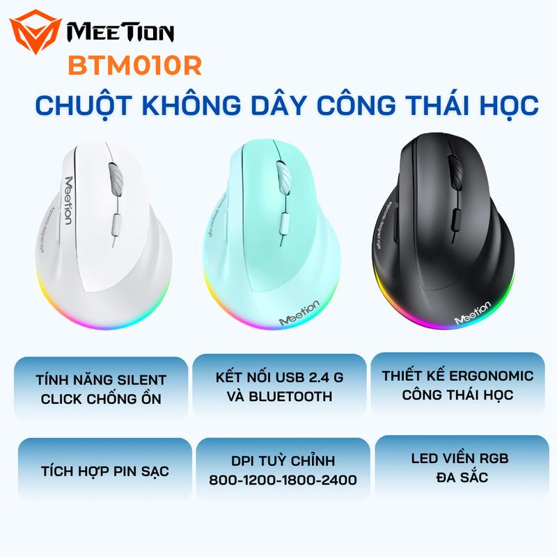 Chuột không dây Meetion BTM010R Dual Mode 2.4G + Bluetooth công thái học nút…