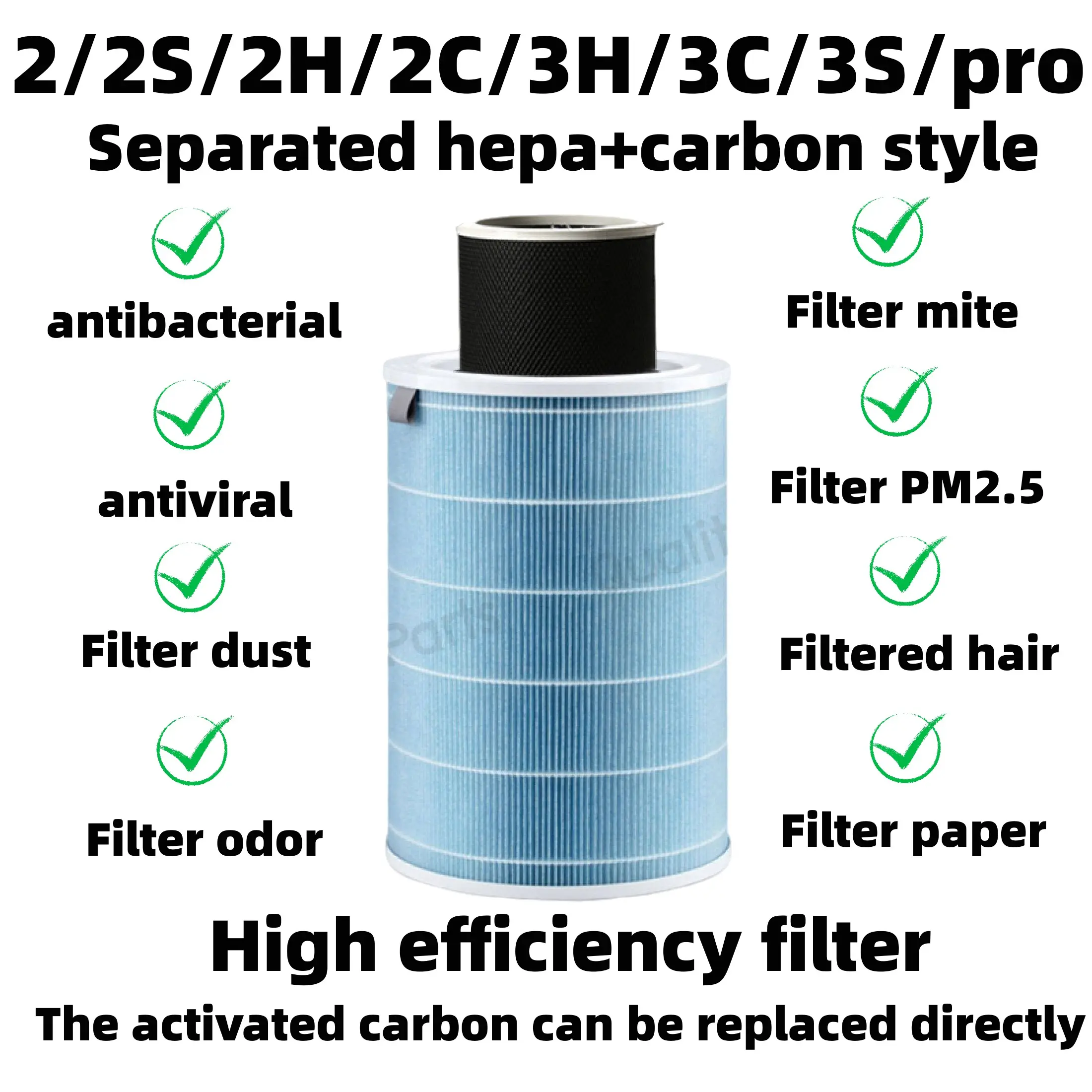 Replacement Compatible with Air Purifier 2/2S/2H/2C/3H/3C/3S/pro Filter  Accessories High Quality HEPA&Active Carbon High-Efficiency Antibacteria Virus